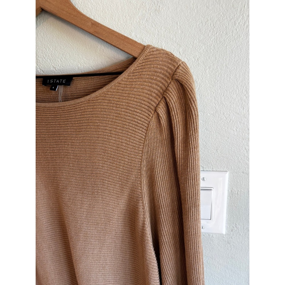 1 STATE Women Ribbed Balloon Sleeve Sweater Camel Tan Size L - Picture 3 of 9